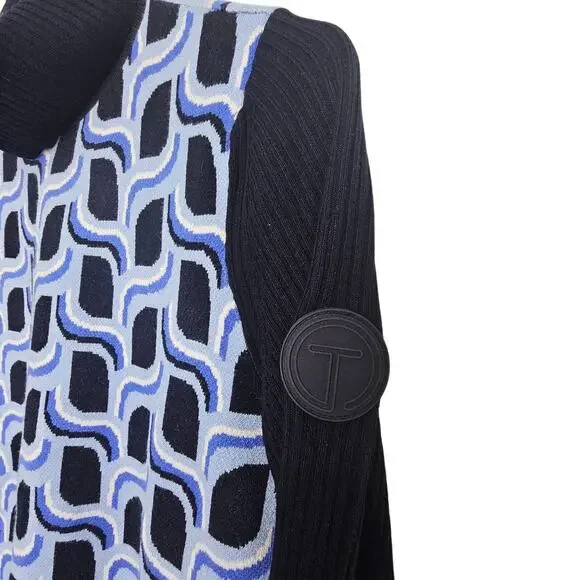Talbots Womens Abstract Geometric Turtleneck Sweater Size PS Preppy Artsy Blue - Picture 5 of 9